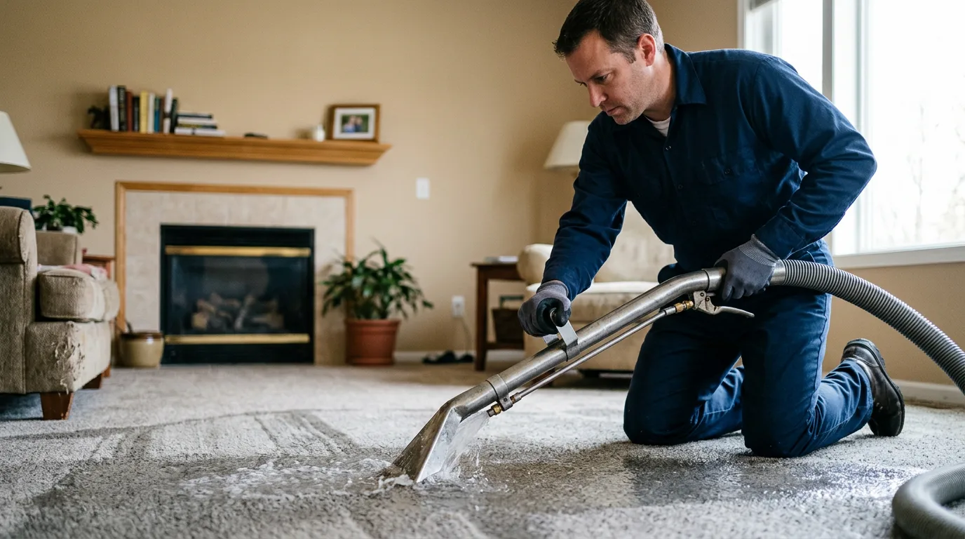 Water damage restoration technician working near Richmond, MO